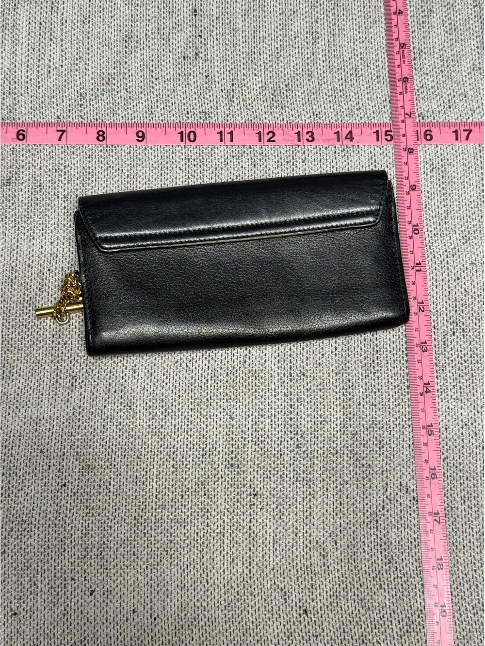 Chloe Black Leather Wallet with Gold Chain Detail